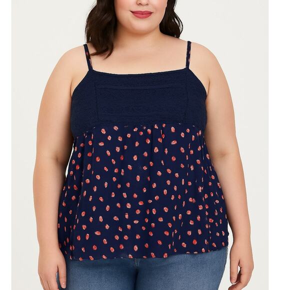 Torrid Strawberry Print Navy Lace Camisole Top Women’s Size 5X - Picture 1 of 7